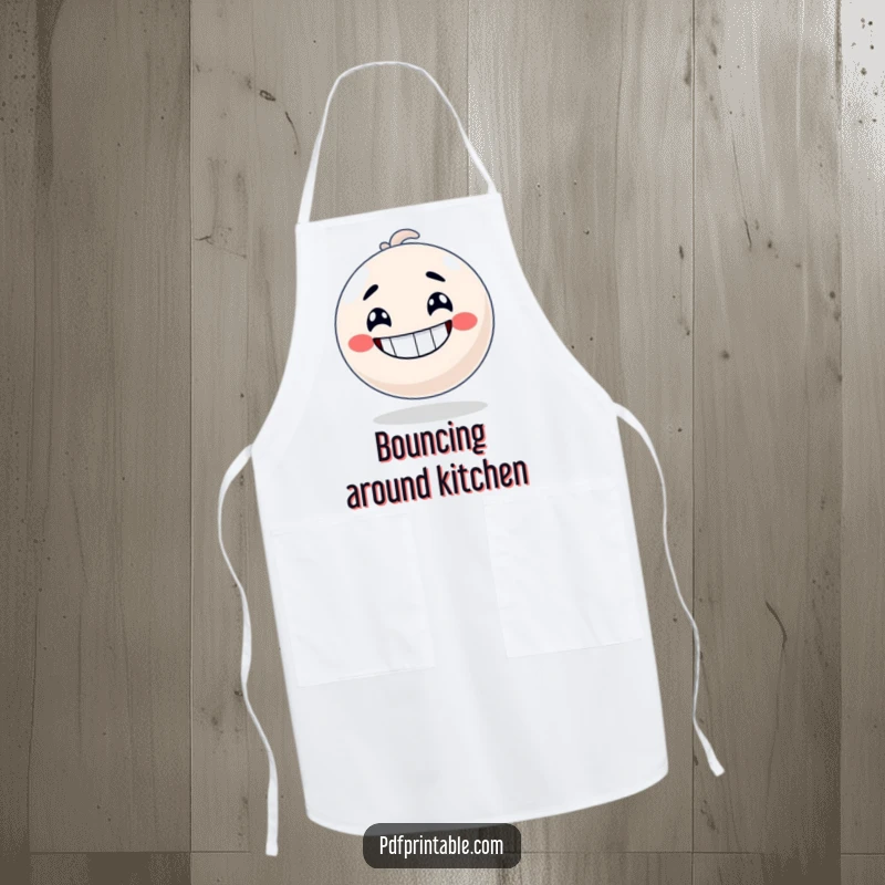 Funny Apron featuring a bouncy ball character with a big grin, ready to bounce into the kitchen.