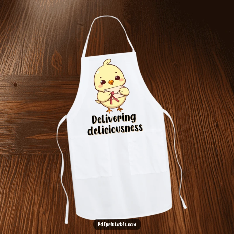 Funny Bird Letter Apron featuring a cheerful bird character carrying a tiny, folded letter with a ribbon, ideal for kitchen duties and messengers.