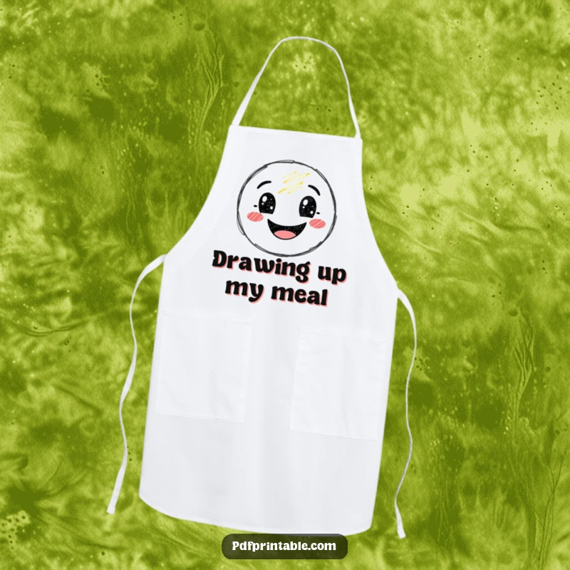 Funny Apron showcasing a smiling crayon character drawing a happy smile, perfect for chefs who love artistic humor.