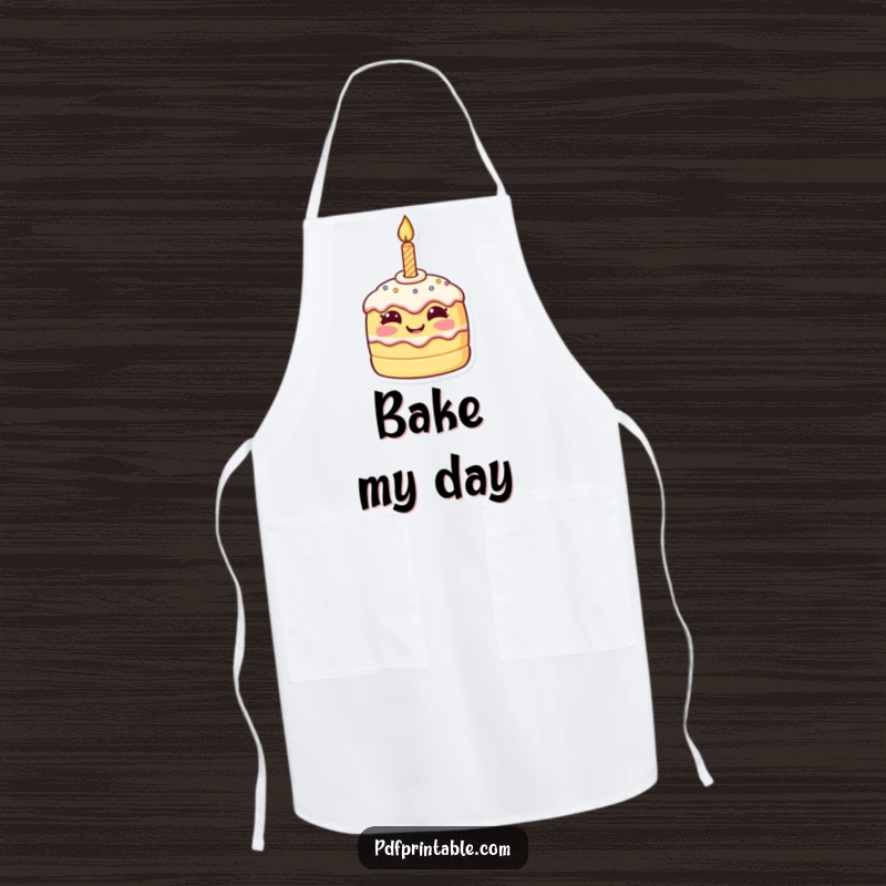 Funny birthday apron featuring a tiny, smiling cake character with a lit candle, ready to add humor to culinary creations.