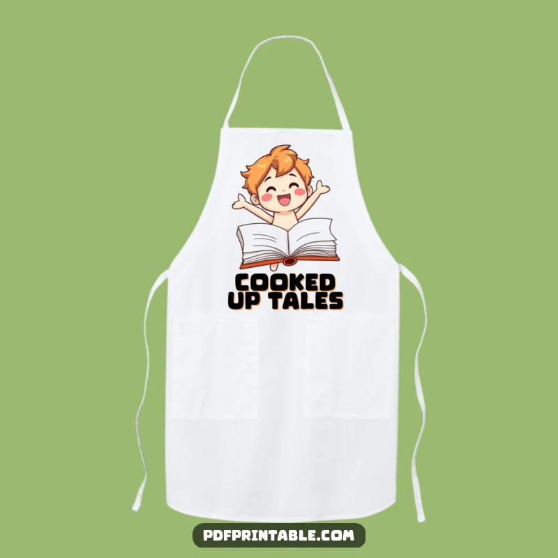 Funny Book Lover Apron: Smiling Character Jumping - Kitchen Humor for Cooks