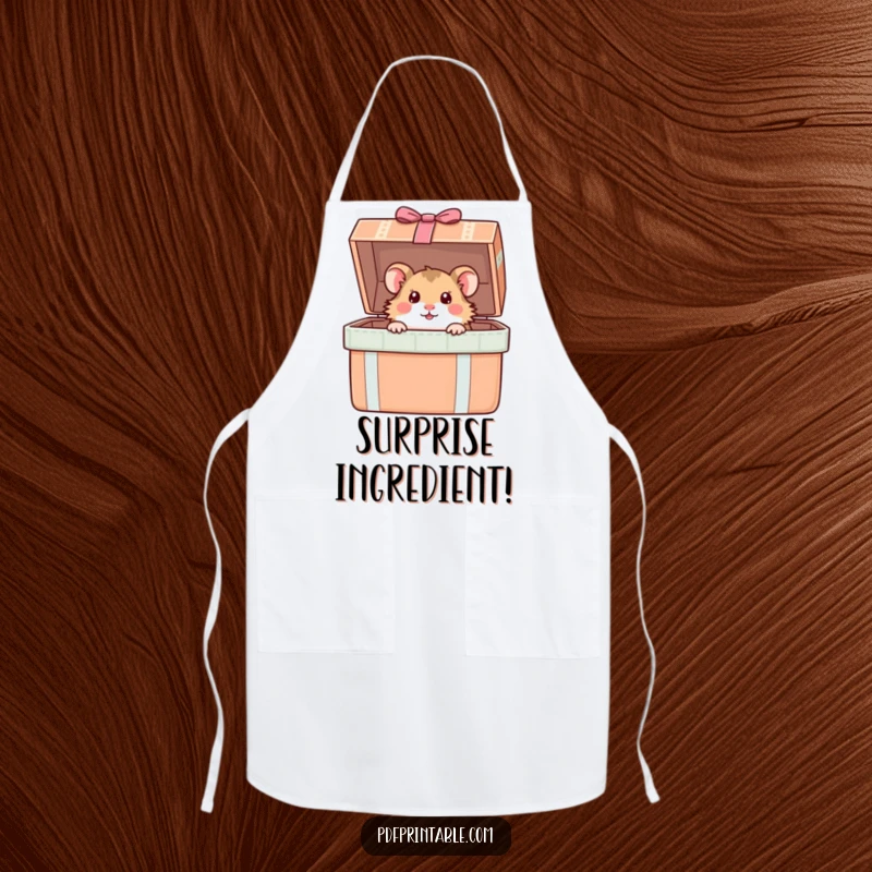 Funny Hamster Apron: A curious hamster peeks from a giant gift box, a humorous and practical accessory for the adventurous chef.