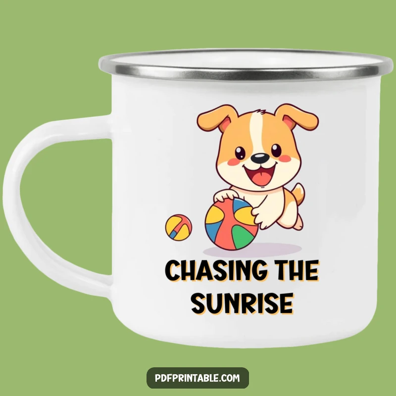 Funny Dog Ball Camping Mug: Outdoor Pup, Playful Chase, Adventure Funny Gift