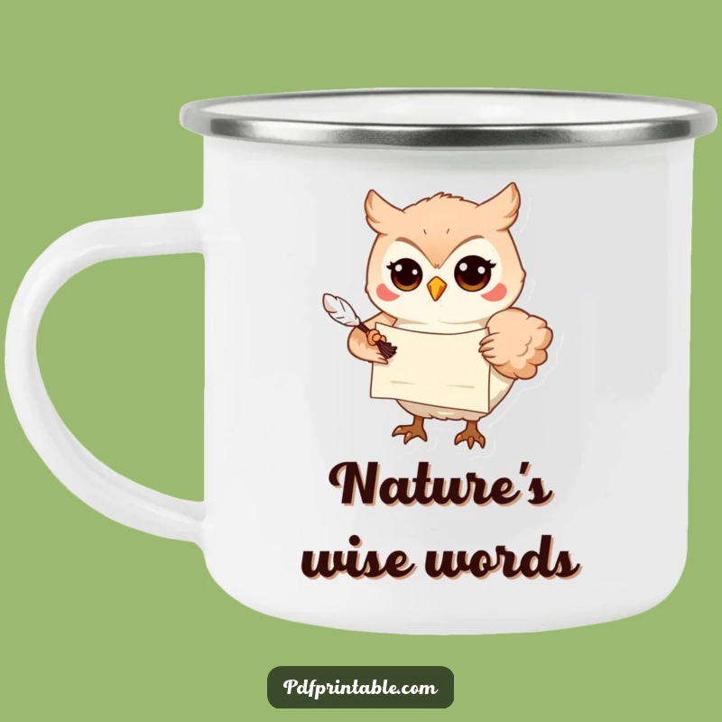 Funny Owl Camping Mug: Wise Messenger with Scroll, Outdoor Wisdom and Hilarious Funny Gift