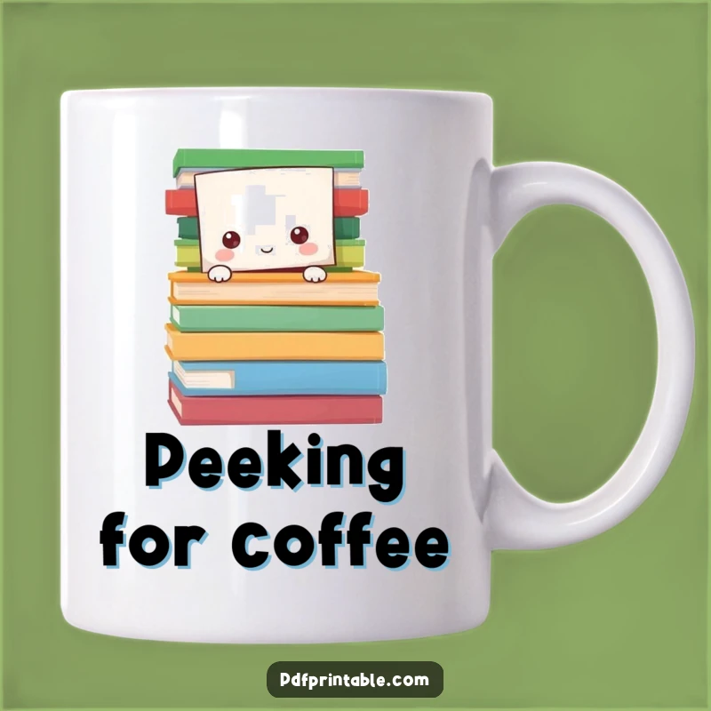 Funny Bookworm Peek Mug: Character hiding in pages, a perfect cozy gift.