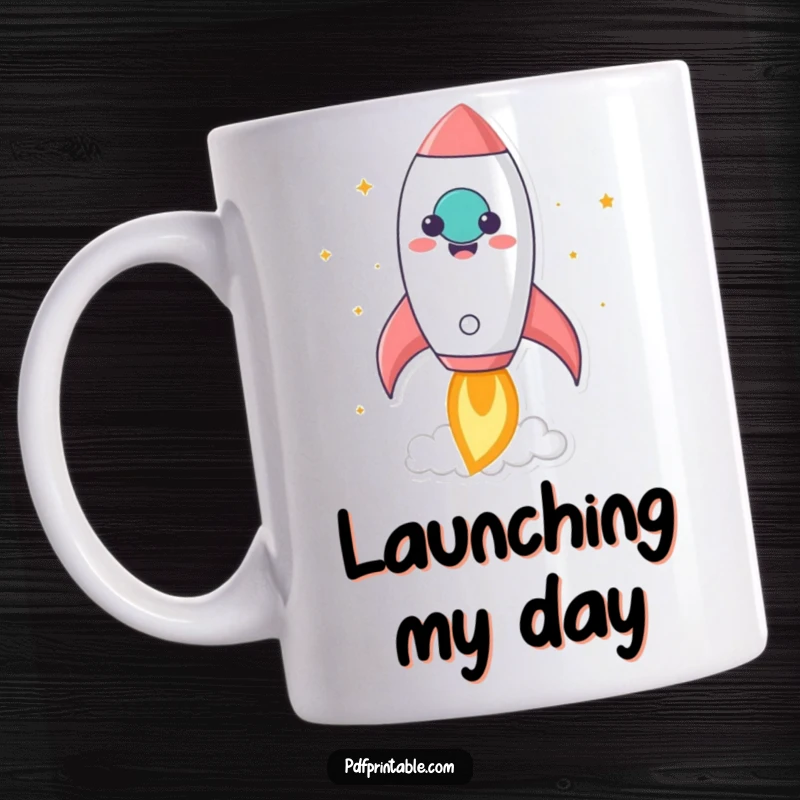 Funny kawaii rocket character enthusiastically blasting off from a large, smiling piece of paper, symbolizing creative launch.