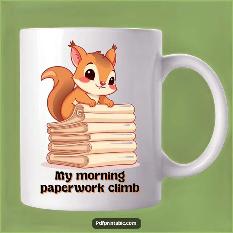 Funny Squirrel Document Climber Mug - Perfect humorous gift for office workers and students.
