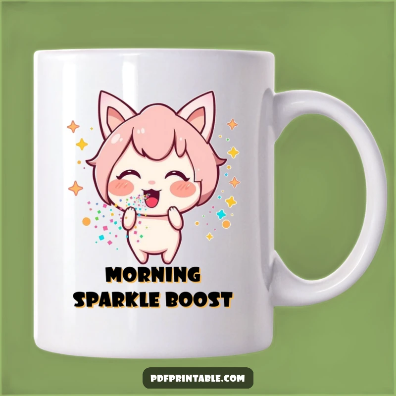Funny Kawaii Glitter Bomb Mug: Happy Character Spreading Joyful, Funny Vibes