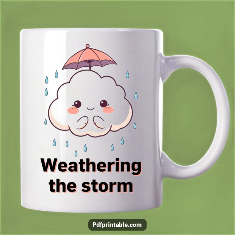 Rainy Day Delight Mug: Funny Cloud Character with Umbrella Gift