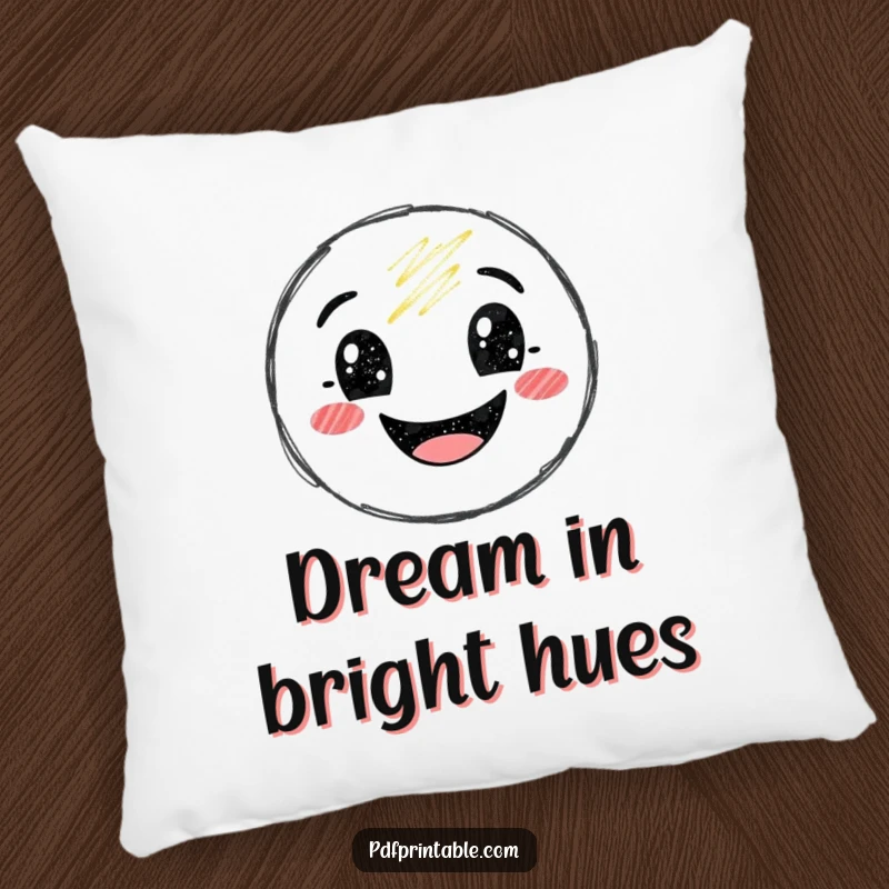 Funny Pillow featuring a happy crayon character drawing a big, joyful smile, offering comfort and a humorous accent.