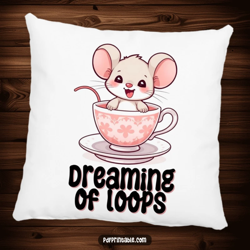 Funny Mouse Pillow: A delighted mouse rides a teacup, offering plush comfort and a heartwarming, humorous touch.