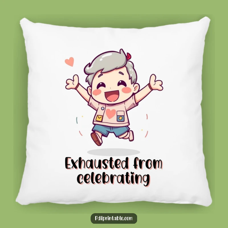 Funny Project Complete Pillow: Excited Bouncing Character Cushion, Perfect Achievement Gift