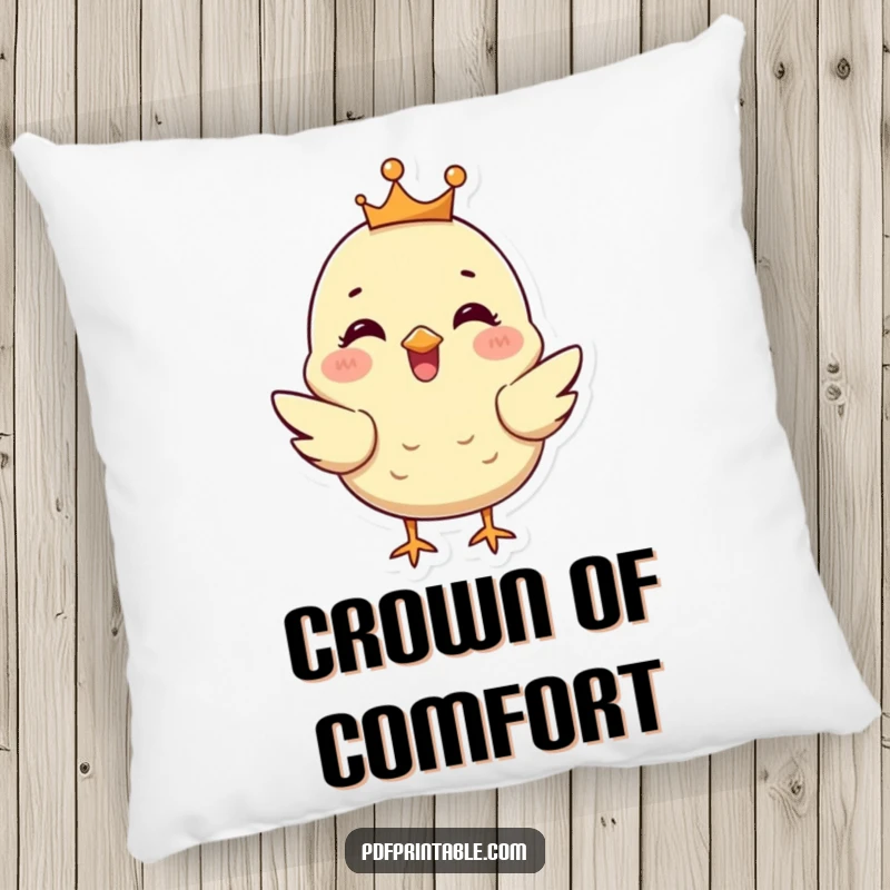 Funny Chick Pillow: A happy chick with a tiny crown chirps, offering plush comfort and a touch of royal humor.