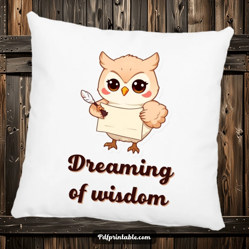 Funny Pillow: A soft pillow featuring a playful owl with a scroll and quill, perfect for cozy moments and adding a touch of wisdom.
