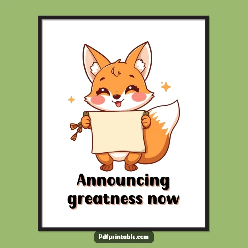 Funny Fox Digital Art: Clever Presenter with Scroll, Instant Witty Decor and Funny Gift