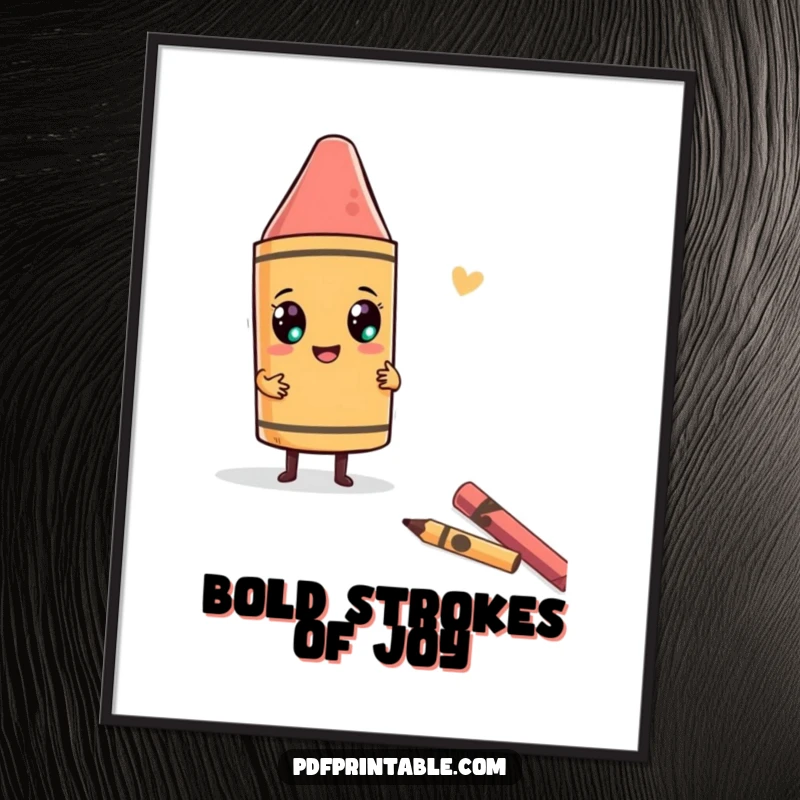 Funny Digital Art Print of a character using a giant crayon to draw a funny, abstract shape, embodying playful creativity.