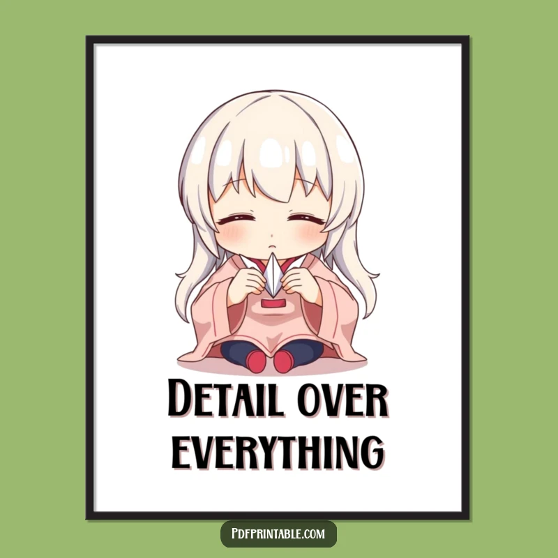 Funny Origami Master Digital Print: Focused character folding paper crane, a humorous artwork gift.