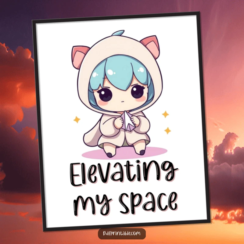 Funny Digital Art Print: Character intently folding a small paper airplane, symbolizing focus and the joy of creation, a humorous artistic statement.