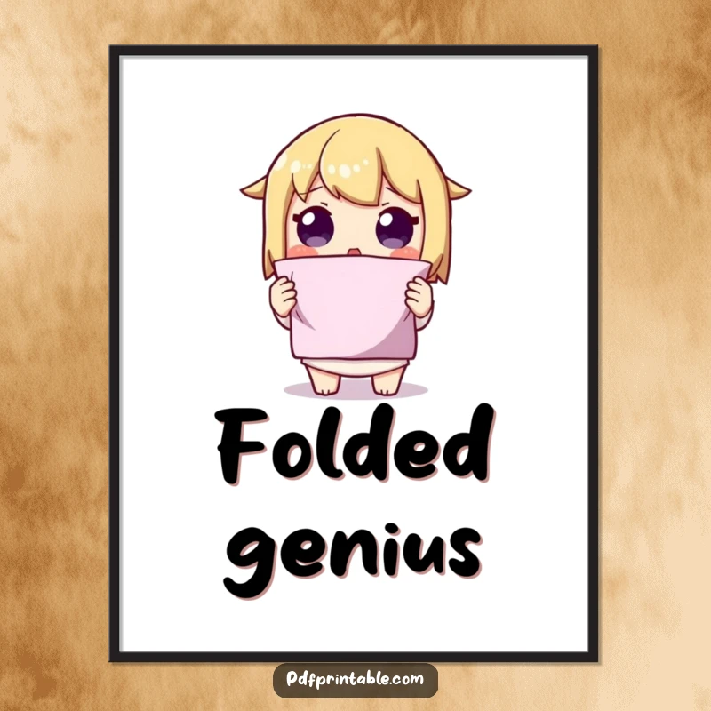 Funny Folded Shape Digital Art Print of a character with a surprised expression holding up a perfectly folded shape, offering instant creative wonder.