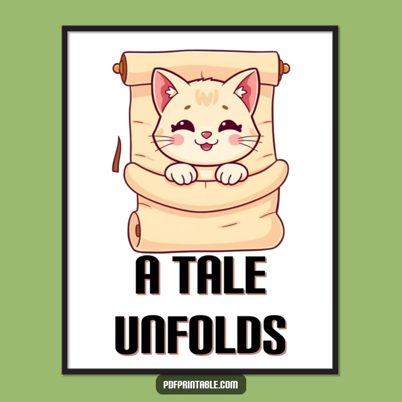 Funny Cat Scroll Digital Art: Whimsical Wall Decor, Unrolled Scroll, Instant Funny Gift