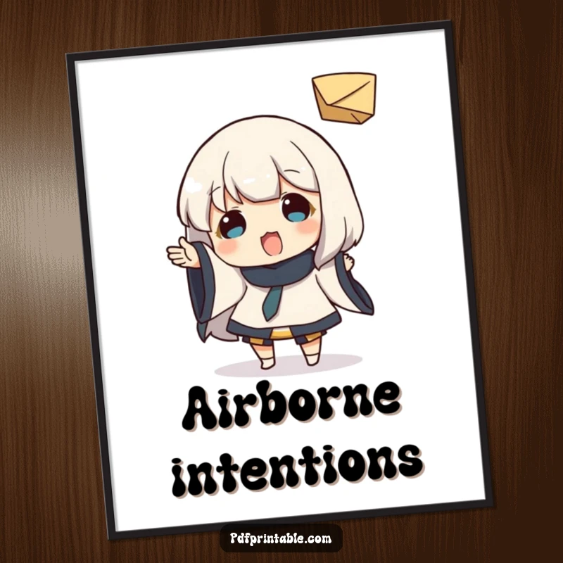 Funny Digital Art Print: Character playfully tossing a small folded paper object, showcasing pure joy and vibrant energy, a humorous artistic statement.