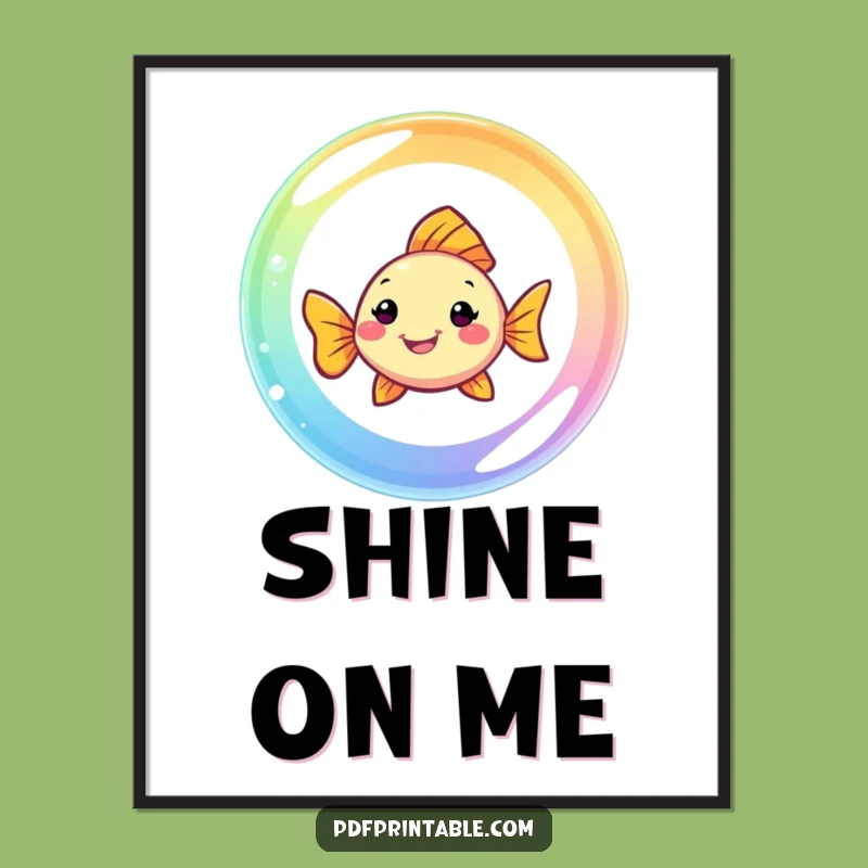 Funny Fish Rainbow Bubble Digital Art: Smiling Swimmer Print, Instant Joy, Perfect Printable Funny Gift!