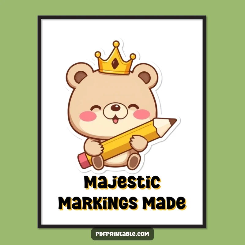 Funny Giggling Bear King Digital Art: Regal Humor for Any Space, Perfect Funny Gift!