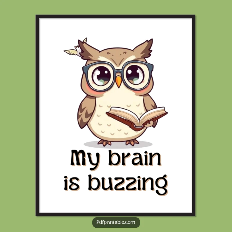 Funny Owl Glasses Book Digital Art Print: Instant Scholarly Decor