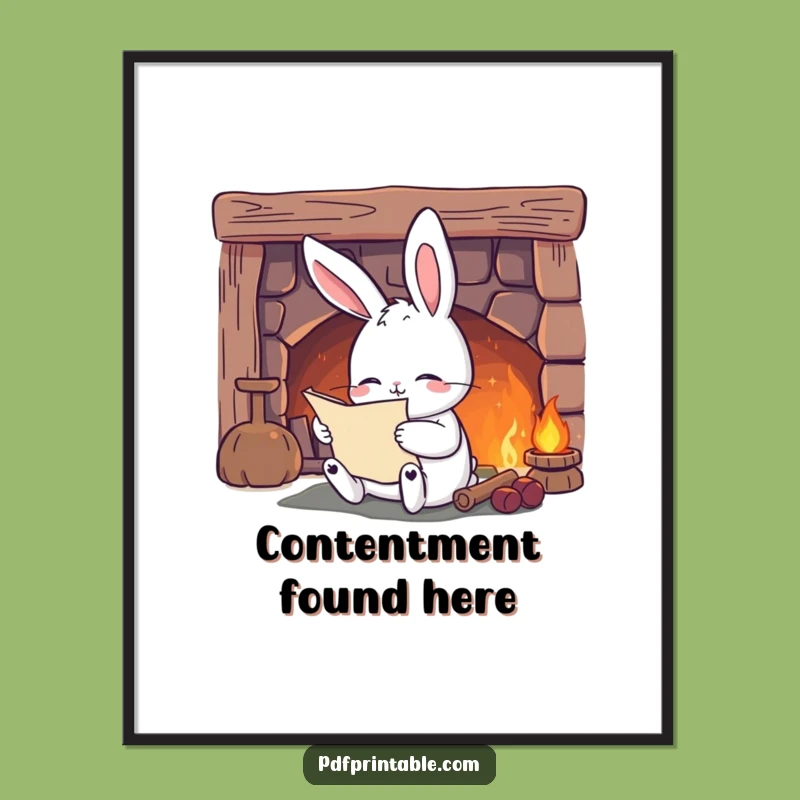 Funny Rabbit Digital Art: Cozy Fireplace Reader, Instant Warm Decor and Funny Gift