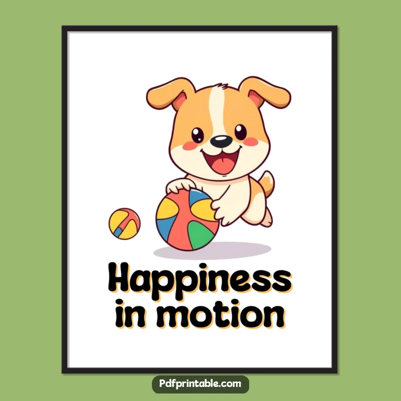 Funny Dog Ball Digital Art: Energetic Wall Decor, Playful Chase, Instant Funny Gift