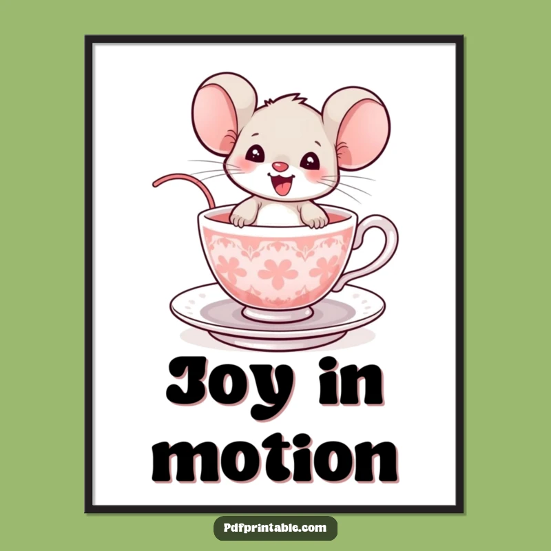 Funny Mouse Teacup Digital Art: Delighted Rodent Print, Instant Whimsy, Perfect Printable Funny Gift!