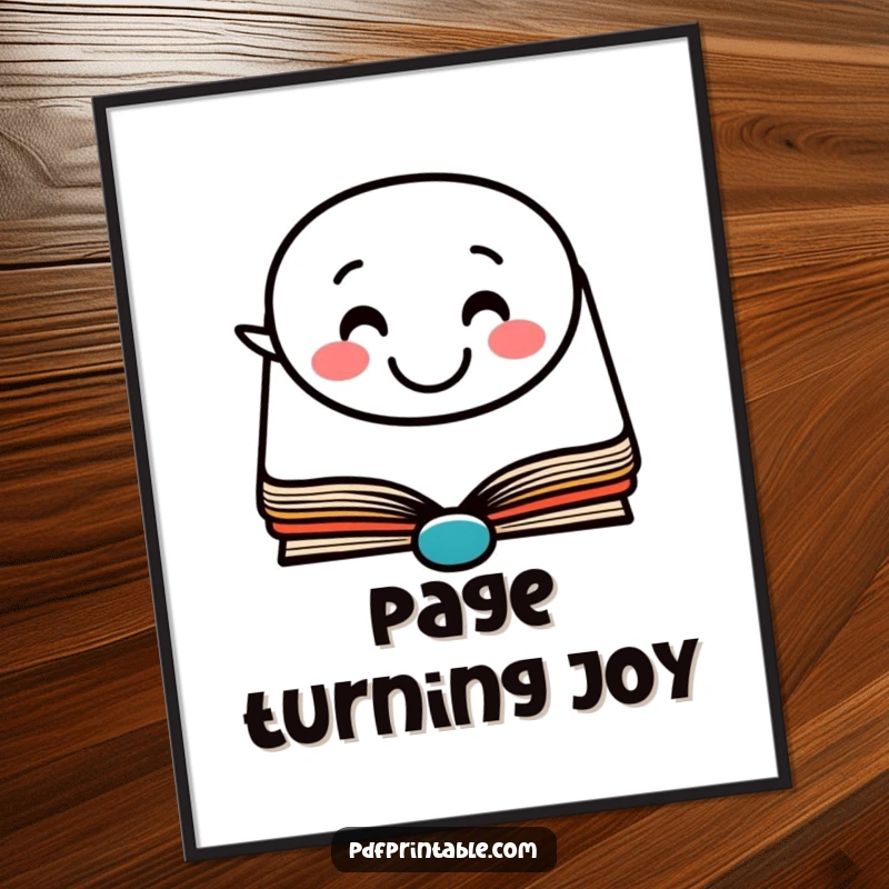 Funny Digital Art Print: A high-resolution image of a happy book character with a smiling face in a speech bubble, for literary decor.