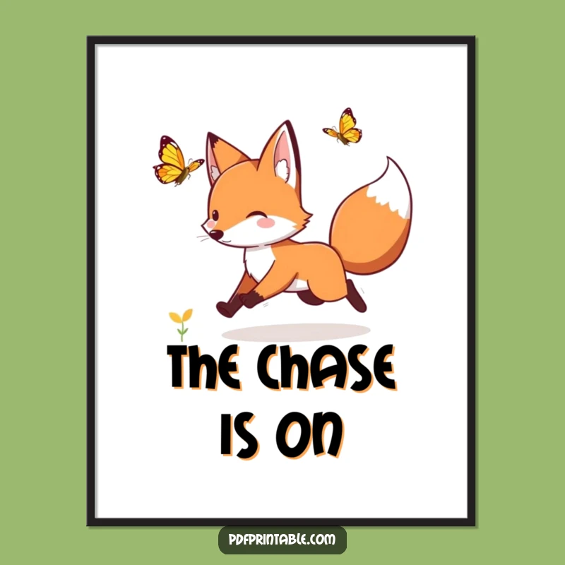 Funny Fox Butterfly Digital Art Print: Instant Whimsical Decor
