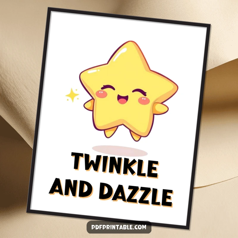 Funny Digital Art Print of a playful star character winking while drawing a dazzling, sparkly trail, full of magic.