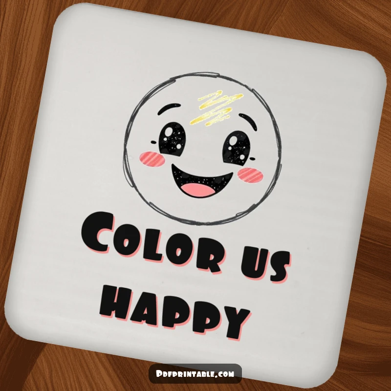 Funny Drink Coaster featuring a smiling crayon character drawing a big, happy smile, adding artistic flair to any table.