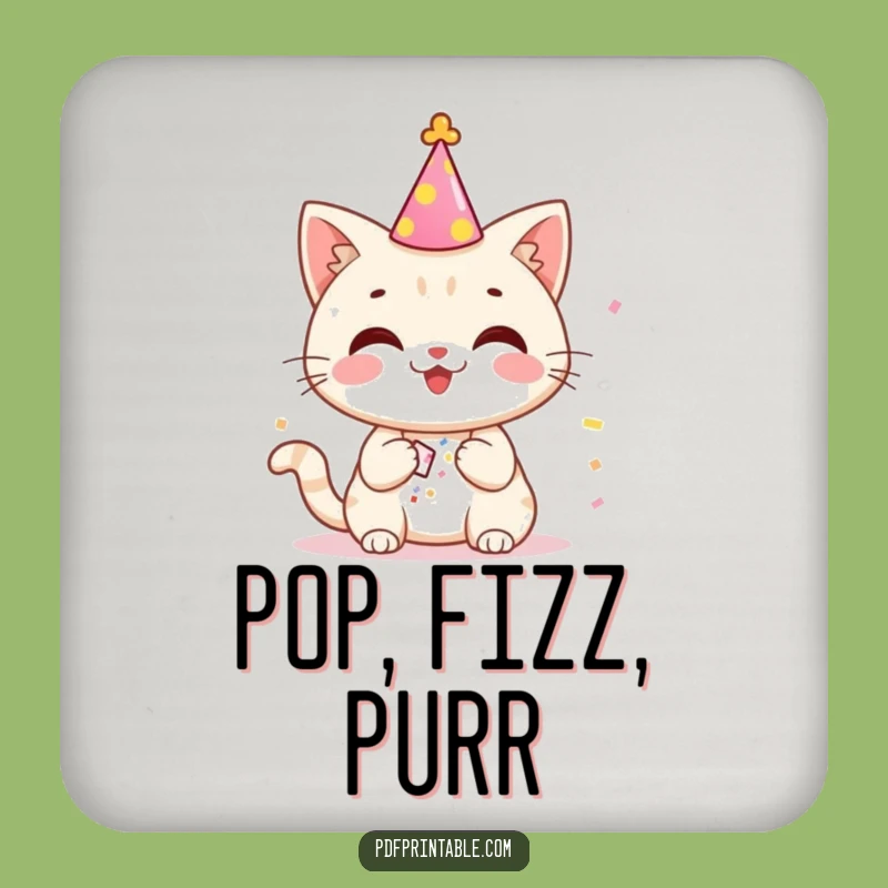 Funny Confetti Cat Coaster - Protect surfaces with feline fun, perfect funny gift.