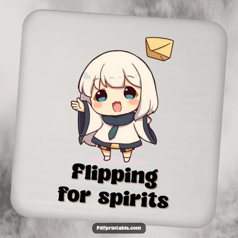 Funny Drink Coaster: Character playfully tossing a small folded paper object, a symbol of pure fun and carefree moments, perfect for tabletops.