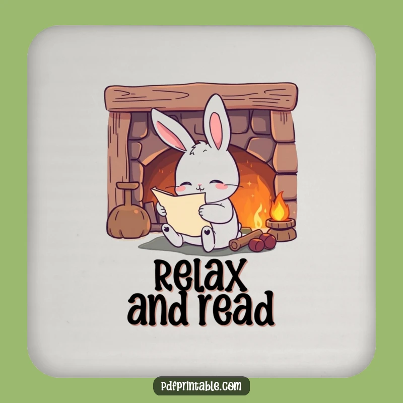 Funny Rabbit Coaster Set: Cozy Fireplace Reader, Protect Surfaces with Humorous Style