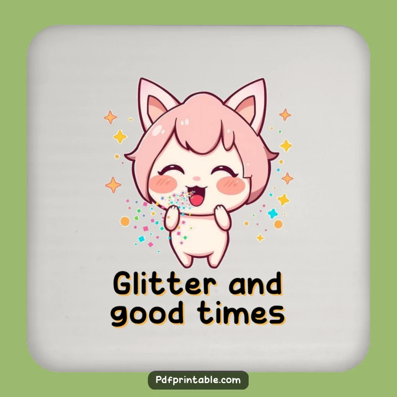 Funny Kawaii Glitter Coaster: Happy Character Protecting Your Surfaces