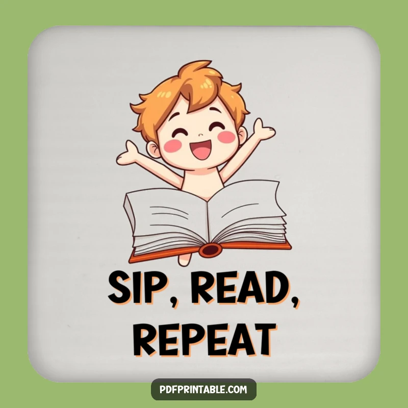 Funny Book Lover Coaster: Jumping Character - Protect Furniture with Humor