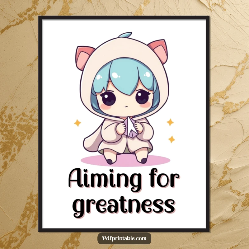 Funny Poster: Character with intense focus, folding a small paper airplane, symbolizing creativity and determination, perfect for a humorous workspace.