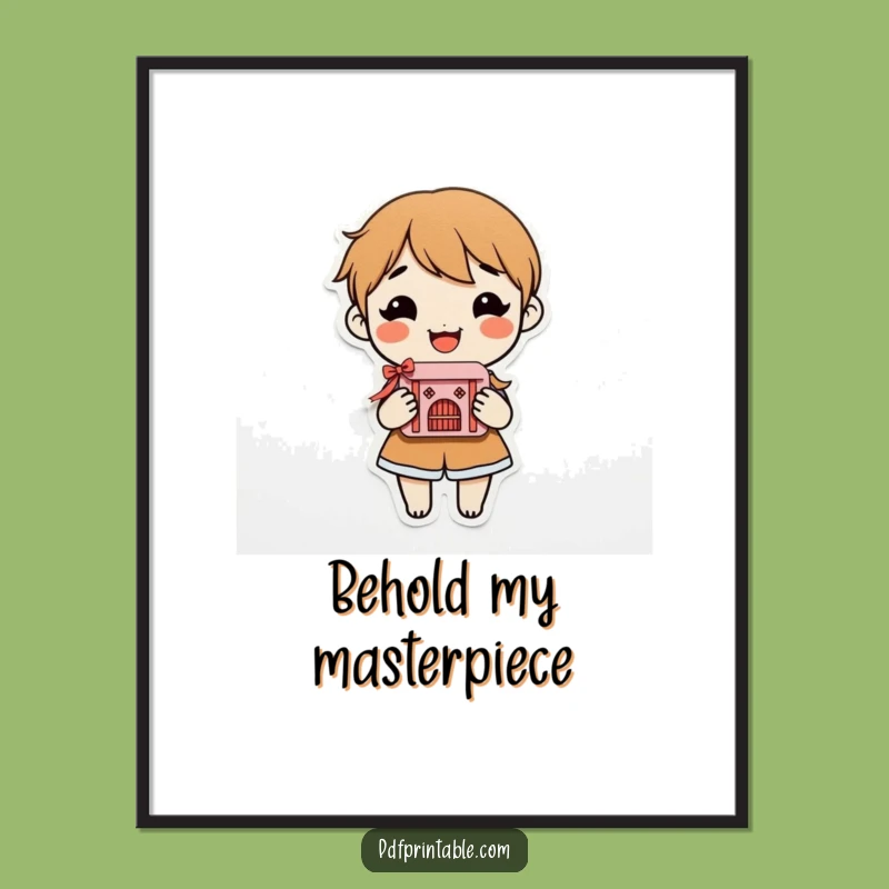 Funny Accomplished Artist Poster: Smiling character holds craft, a humorous wall art gift.