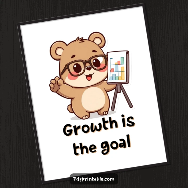 Funny bear wearing glasses, enthusiastically pointing at a data chart on a poster, great funny art gift.