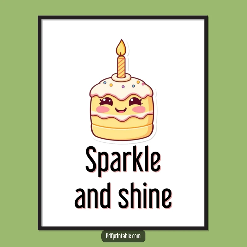 Funny Birthday Art Poster: Tiny Cake Character with Candle for a Cheerful Smile