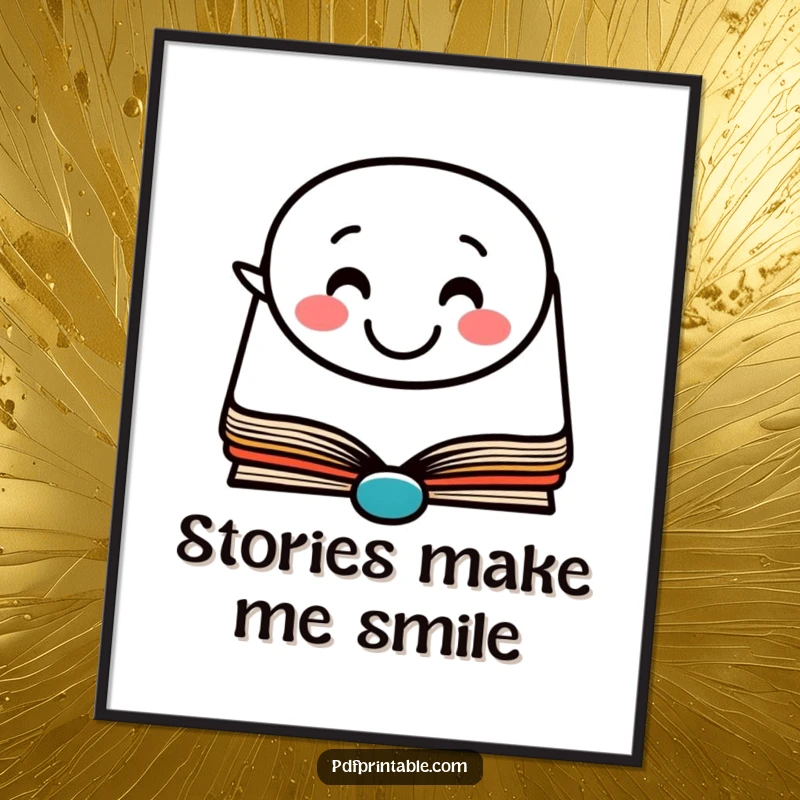 Funny Poster: A vibrant poster of a happy book character with a smiling face in a speech bubble, bringing literary cheer.