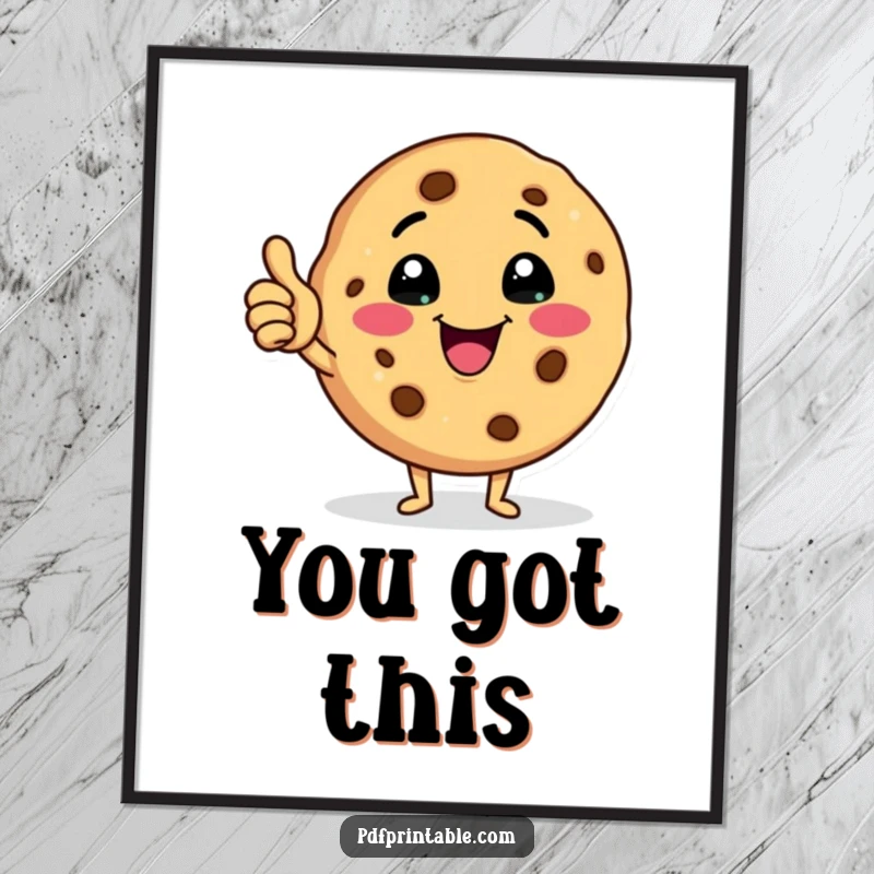 Funny cookie poster featuring a happy cookie character giving a cheerful wink and a thumbs up, radiating good vibes.