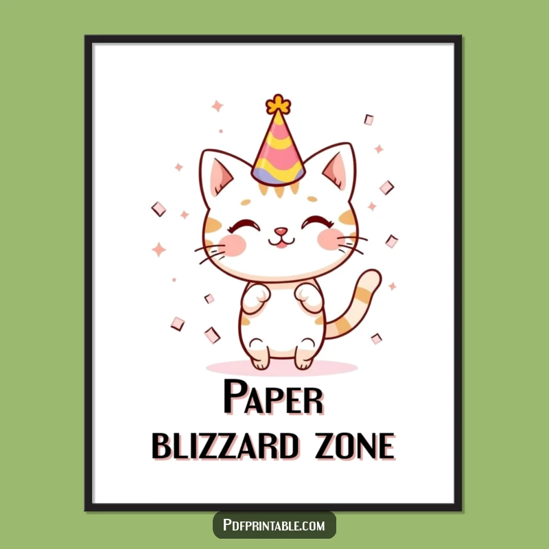 Funny Kawaii Cat Party Poster: Adorable Celebration Art Print, Perfect Funny Gift