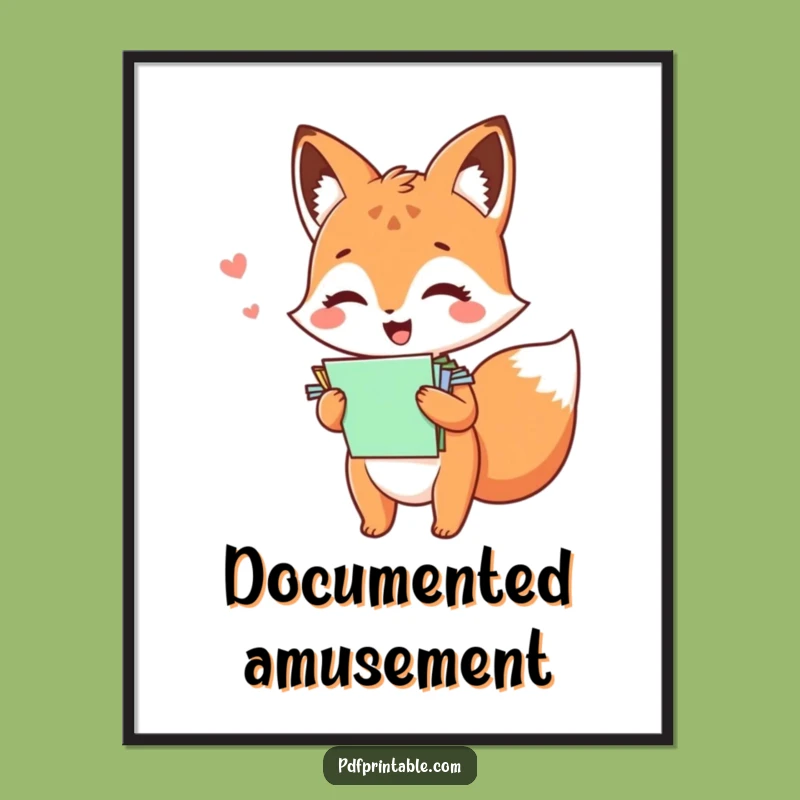 Funny Kawaii Fox Paper Poster: Giggling Art Print, Ideal Funny Gift Decor