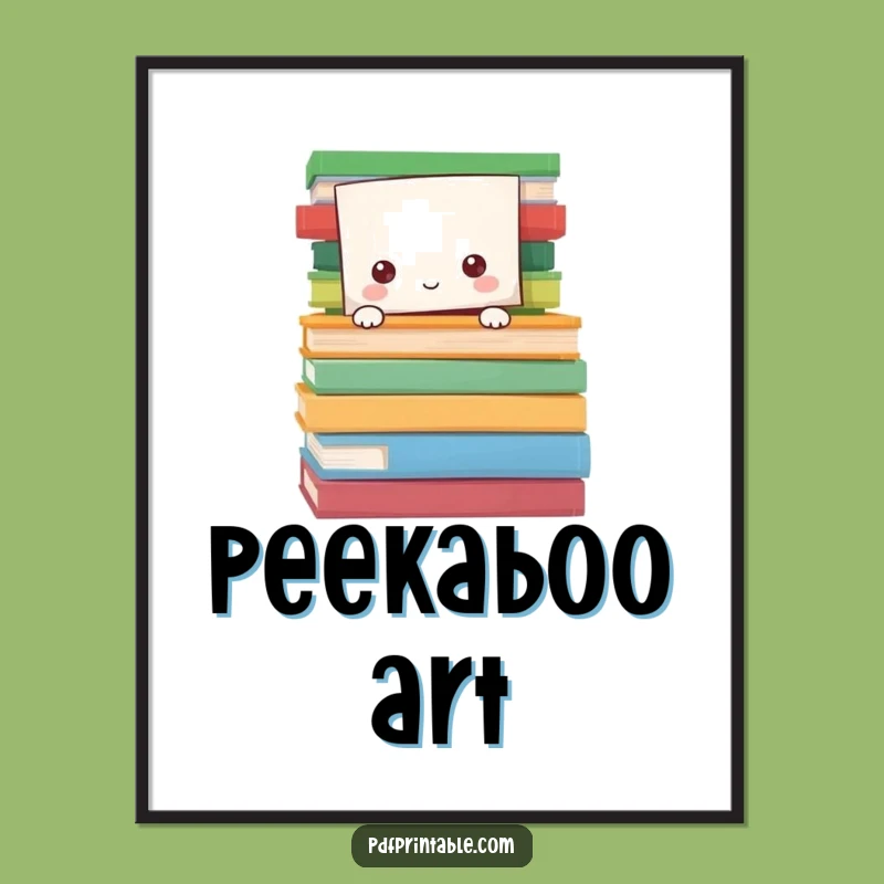 Funny Literary Hideaway Poster: Character hiding in pages, a humorous wall art gift.
