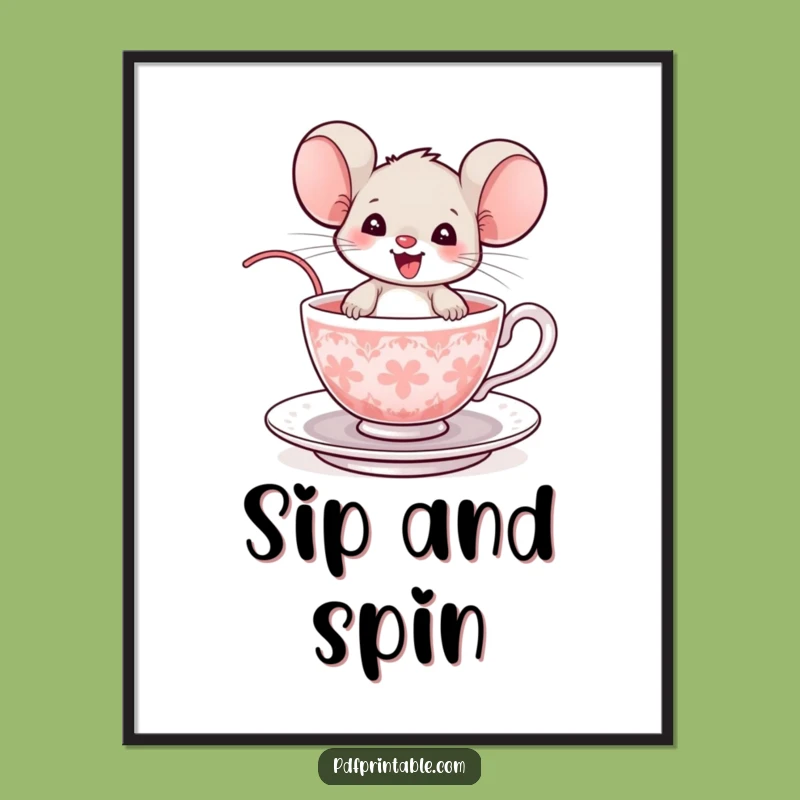 Funny Mouse Teacup Poster: Adorable Delighted Rodent Art, a Whimsical Addition, Perfect Funny Gift!